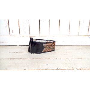 90s vintage wide animal print leather plastic see through belt/black/brown